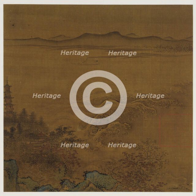 River landscape: a pagoda, foaming rapids, distant hills, Ming dynasty, 1368-1644. Creator: Unknown.