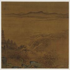 River landscape: a pagoda, foaming rapids, distant hills, Ming dynasty, 1368-1644. Creator: Unknown