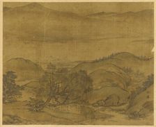 River landscape: a willow and other trees, rolling hills..., Yuan or Ming dynasty, 1279-1644. Creator: Unknown