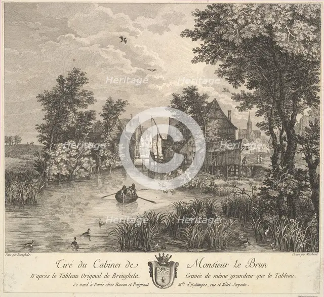 River Landscape after the painting in the cabinet of Mr. Poullain, 1780. Creator: JF Borgnet.