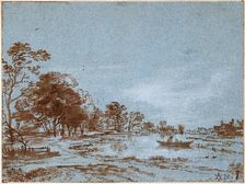 River Landscape by Moonlight, c. 1650-1660. Artist: Neer, Aert, van der (1603-1677)