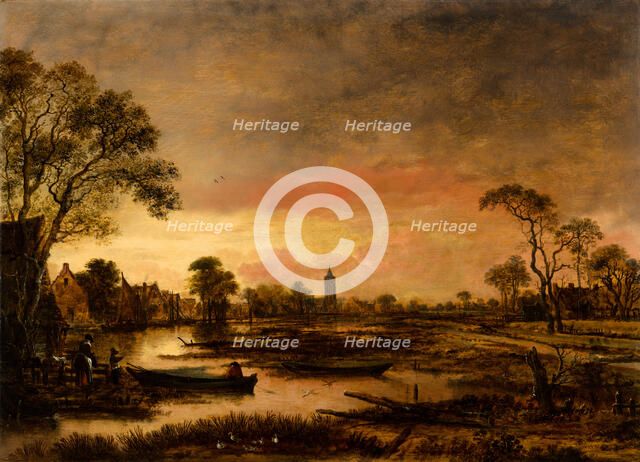 River Landscape, c1630-1670. Creator: Aert van der Neer.