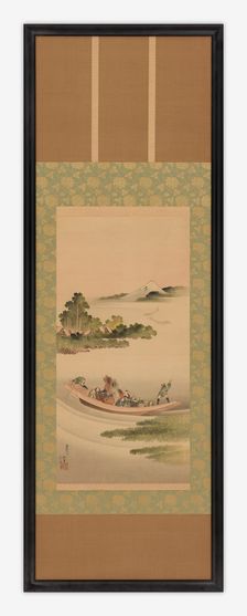 River landscape: ferry-boat and Mount Fuji, Edo period, 1842. Creator: Hokusai