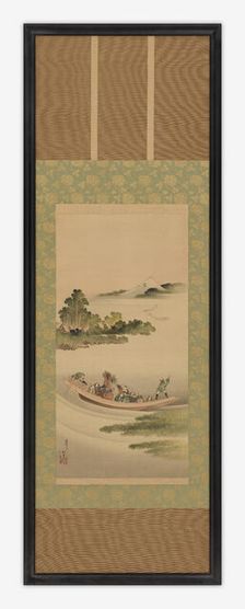 River landscape: ferry-boat and Mount Fuji, Edo period, 1842. Creator: Hokusai