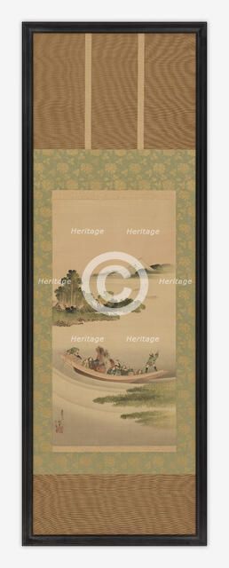 River landscape: ferry-boat and Mount Fuji, Edo period, 1842. Creator: Hokusai.