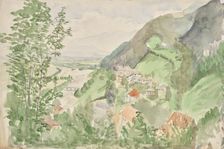 River landscape in the mountains with castle, c1910/1920. Creator: Franz Barwig