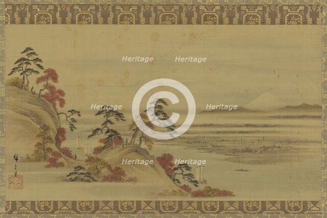 River landscape: red foliage and Mount Fuji, Edo period, mid 19th century. Creator: Utagawa Hiroshige II.