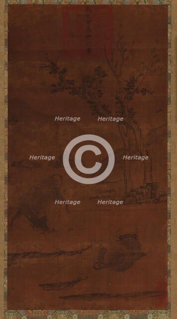 River Landscape: Two Water Buffaloes and a Napping Herd-boy, 1368-1644. Creator: Unknown.