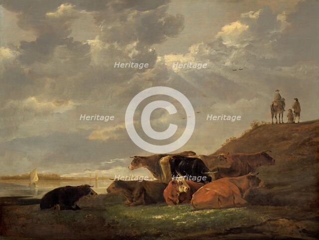 River Landscape with Cows, 1645/1650. Creator: Aelbert Cuyp.