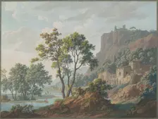 River Landscape with Castles and Fishermen, 1817. Creator: Louis Albert Guislain Baclère d'Albe