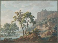 River Landscape with Castles and Fishermen, 1817. Creator: Louis Albert Guislain Baclère d'Albe