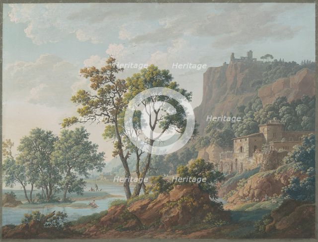 River Landscape with Castles and Fishermen, 1817. Creator: Louis Albert Guislain Baclère d'Albe.
