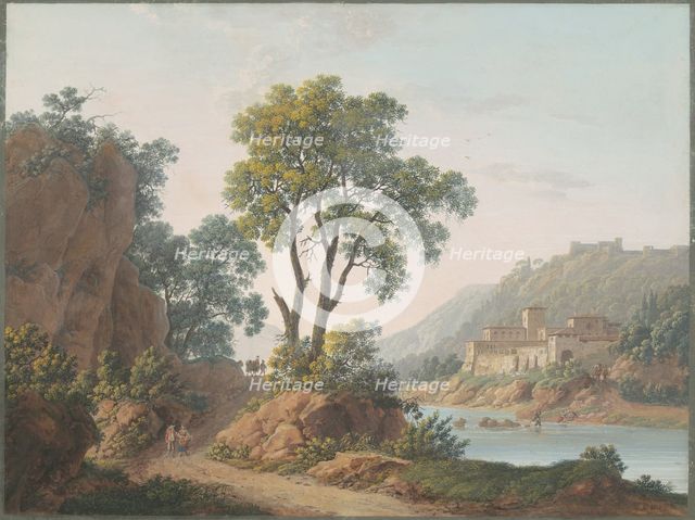 River Landscape with Castles and Travellers, 1817. Creator: Louis Albert Guislain Baclère d'Albe.