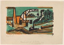 River Landscape with Crane and Barges, 1927. Creator: Ernst Kirchner