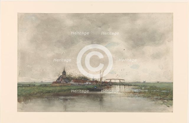 River landscape with a view of a village, 1866-1892. Creator: Frederik Jacobus van Rossum du Chattel.