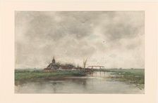 River landscape with a view of a village, 1866-1892. Creator: Frederik Jacobus van Rossum du Chattel
