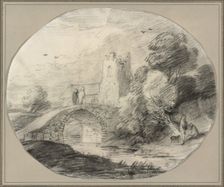 River Landscape with a Bridge and a Church, 1781. Creator: Thomas Gainsborough
