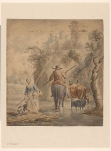 River landscape with a rider, wife and cattle, 1631-1733. Creator: Anon