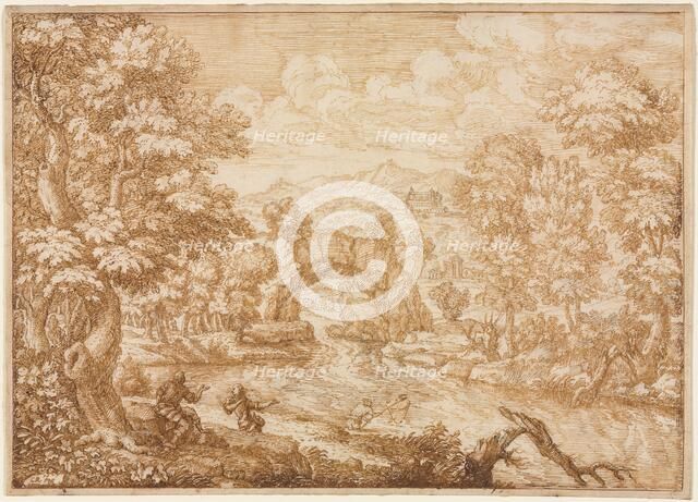 River Landscape with Arched Rock, second half 1600s. Creator: Crescenzio di Onofrio (Italian, 1632 ?-aft 1712).