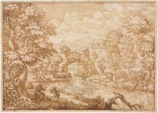 River Landscape with Arched Rock, second half 1600s. Creator: Crescenzio di Onofrio (Italian, 1632 ?-aft 1712)