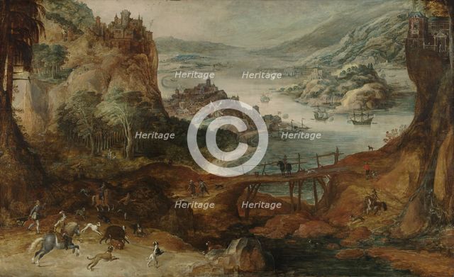River Landscape with Boar Hunt, c.1590-c.1635. Creator: Joos de Momper, the younger.