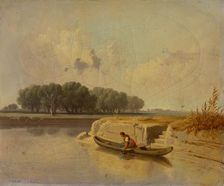 River landscape with boat, 1866. Creator: Karol Marko