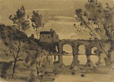 River Landscape with Bridge and House, 1890. Creator: Henri-Joseph Harpignies