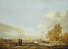 River Landscape with Footbridge, c1641. Creator: Aelbert Cuyp