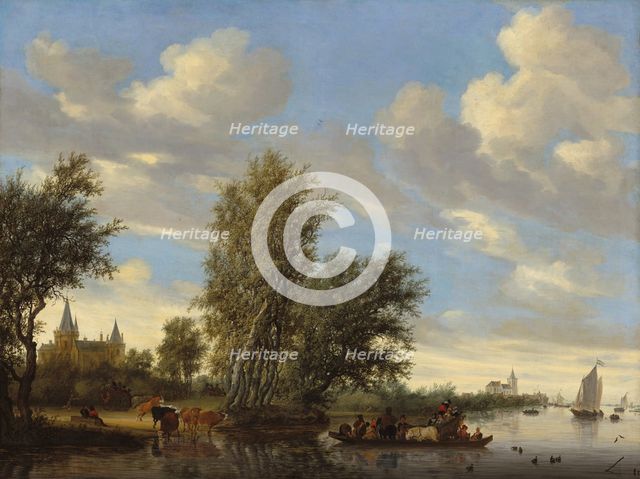 River Landscape with Ferry, 1649. Creator: Salomon Ruysdael.