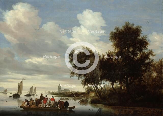 River Landscape with Ferry, 1649. Creator: Salomon Ruysdael.