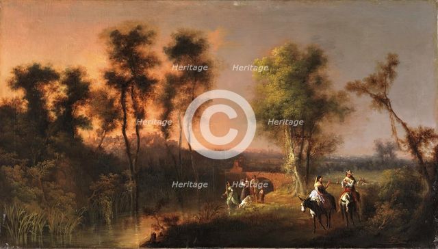 River landscape with figures, 1850. Creator: Manuel Barron y Carrillo.