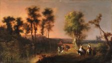 River landscape with figures, 1850. Creator: Manuel Barron y Carrillo