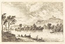 River Landscape with Figures and a Boat at Water's Edge, 1768. Creator: Nicolas Perignon