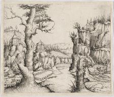 River Landscape with High Cliffs, 1546. Creator: Augustin Hirschvogel