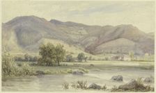 River landscape with high mountains, mid-late 19th century. Creator: Karl Peter Burnitz