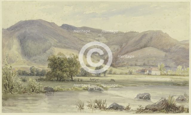 River landscape with high mountains, mid-late 19th century. Creator: Karl Peter Burnitz.
