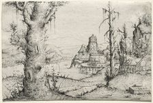 River landscape with large tree at left, 1546. Creator: Augustin Hirschvogel (German, 1503-1553)