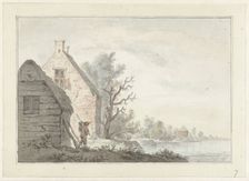 River landscape with some houses, 1779. Creator: G van Bosvelt
