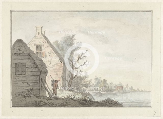 River landscape with some houses, 1779. Creator: G van Bosvelt.