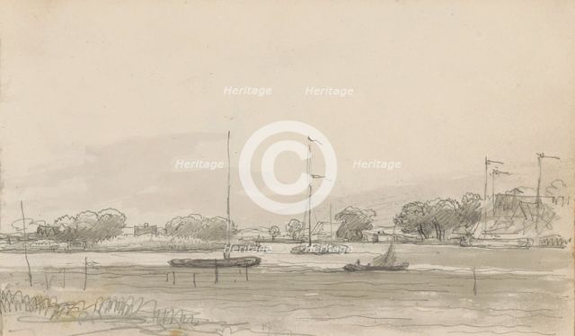River landscape with sailing ships, c.1803-c.1818. Creator: Arnoldus Johannes Eymer.
