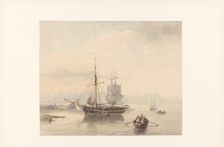 River landscape with sloops and sailing ships, 1847. Creator: Johan Adolph Rust