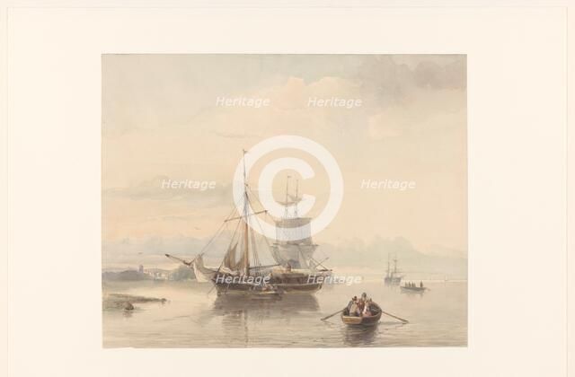 River landscape with sloops and sailing ships, 1847. Creator: Johan Adolph Rust.