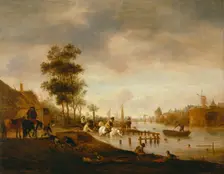 River Landscape with Swimmers, 1644. Creator: Isaac van Ostade