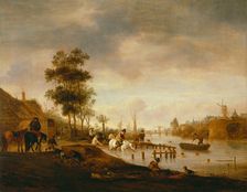 River Landscape with Swimmers, 1644. Creator: Isaac van Ostade