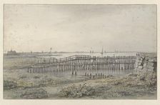 River landscape with palisades, 1805-1862. Creator: Joannes Dijkhoff