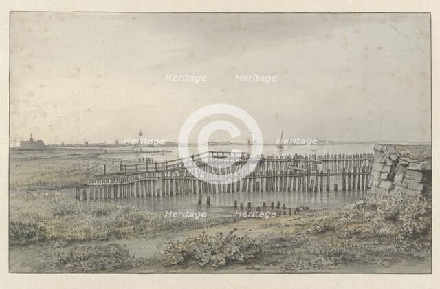 River landscape with palisades, 1805-1862. Creator: Joannes Dijkhoff.