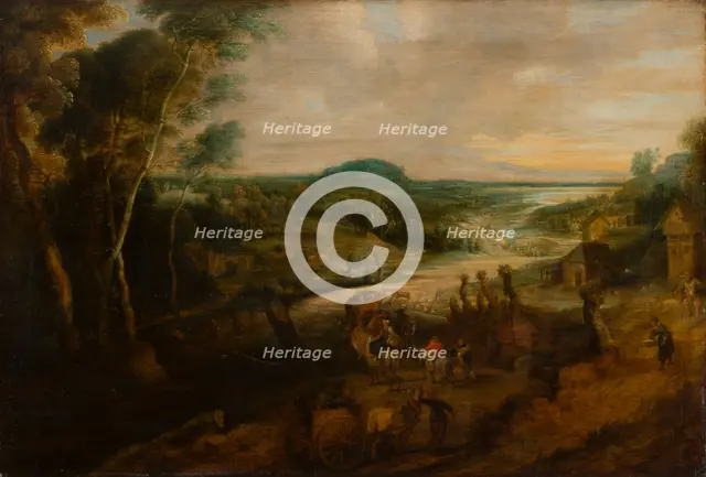 River Landscape with Peasants on the Way to Market, c1629-1630. Creator: Lucas van Uden.