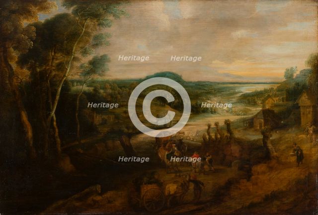 River Landscape with Peasants on the Way to Market, c1629-1630. Creator: Lucas van Uden.
