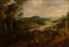 River Landscape with Peasants on the Way to Market, c1629-1630. Creator: Lucas van Uden