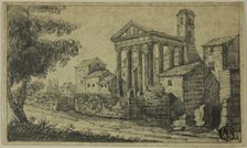 River Landscape with Roman Temple, n.d. Creator: Unknown
